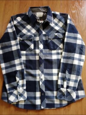 Men's Blue and White Plaid Button-Up Shirt Jacket